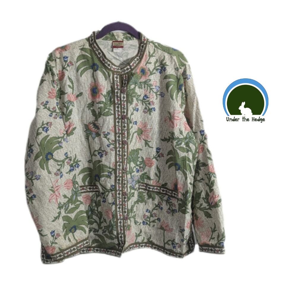 Vtg Tudor Court Jacobean Floral Cotton Button Up Jacket Size XL Botanical C2